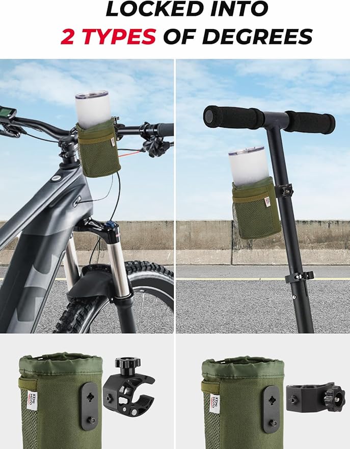 KEMIMOTO Motorcycle Cup Holder, Oxford Fabric Motorcycle Drink Holder with 0.6"-1.5" Alligator Clamp, Universal Water Bottle Cup Accessories for Bike, ATV/UTV, Scooter, Boat, Walker, Army Green