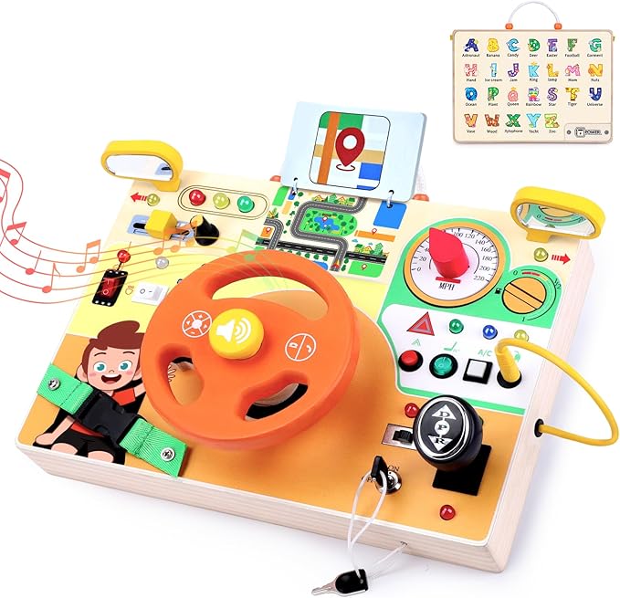 Busy Board for Toddlers - Montessori Educational Toy for 1-3 Year Old Boys & Girls | Travel-Friendly Sensory Learning Activity | Ideal for Kids with Autism(Busy Board v6)