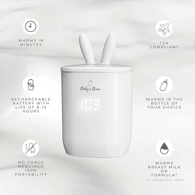 The Baby’s Brew 3.0 Portable Bottle Warmer Adapter Set, Breastmilk, Formula & Water Warmer, Smart Sensor Technology, Leak-Proof, Travel-Friendly, BPA-Free, | Single Warmer with 4 Adapters