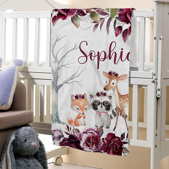Personalized Baby Crib Bedding Set: 4 Piece Custom Gift Crib Bed Set with Name - Rose Animal Design, Nursery Bedding Set for Baby Girls,Newborn Girls Crib Sets, Crib Bedding Shower Gifts