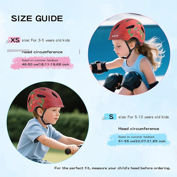 Kids Bike Helmet, OnBros Kid Bicycle Helmet for Girls and Boys with Light Lightweight Kids Helmets Certified Toddler Helmets for Kids 3-5-8-10 Age (46-50-55 cm)
