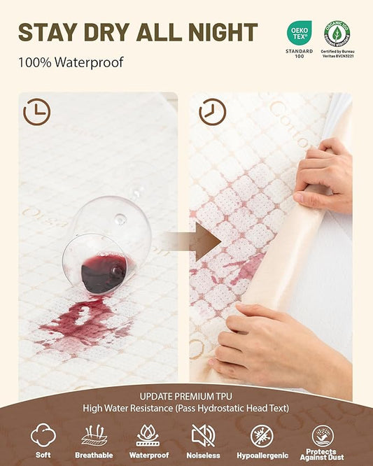 Organic Cotton Mattress Protector Full Waterproof Mattress Protectors 3D Air Fabric Mattress Cover Breathable Noiseless Protectors Bed Cover for Incontinence Washable with Deep Pocket 54"X75"