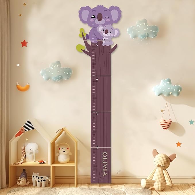 Woodemon Personalized Name Growth Chart, Cute Koala Wooden Growth Chart for Kids, Height Chart for Boys Girls, Measuring Board for Kids Height for Child's Room, Nursery Decor Decoration