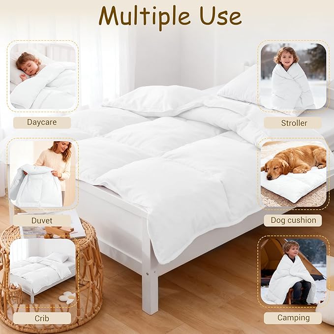 ZPECC Toddler Goose Down Comforter, 41x48 Hypoallergenic Baby Duvet Insert, Soft Lightweight All Season Quilt Blanket for Crib Daycare Stroller White