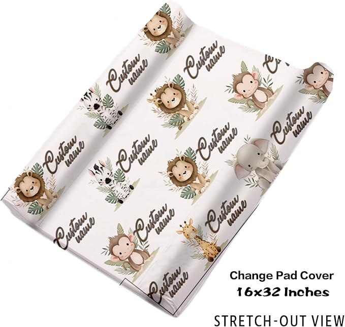 Personalized Crib Bedding Set, Custom Name Baby Bedding 5-Pcs Set - Soft Blanket Fitted Sheet Changing Pad Cover Nursery Rug and Wall Art, Cute Animal Theme Nursery Decor for Newborn Boys Girls