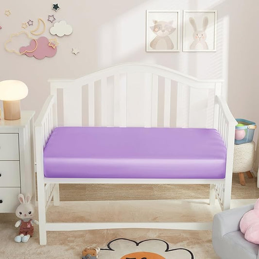 Horbaunal 2 Pack Satin Pack n Play Sheets for Baby with Sensitive Hair and Skin, Silky Mini Crib Sheets 38" x 24" x 5", Soft Playard Sheet Protector Baby Mattress Sheet, Blush Pink & Violet