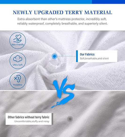Short Queen Mattress Protector,Mattress Cover Short Queen Size Bed, Waterproof Mattress Protector Noiseless Mattress Cover Soft Breathable Terry for Pets Kids Adults 60" x 72"