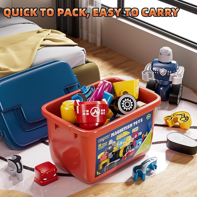 Magnets Robot Building Toys for Kids Ages 3-5 4-8 - 36 PCS Monsters Toys Robot Stacking Building Blocks Set with Storage Box, Creative Learning Christmas and Birthday Gifts for Boys Girls 2-4