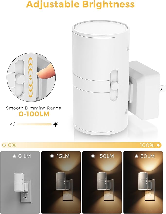 L LOHAS LED 4X Night Light Plug in, LOHAS Modern Night Light with Light Sensor, 0-100LM, Soft White 3000K, Dimmable Night Lights with White Shade for Hallway Bedroom Stairway