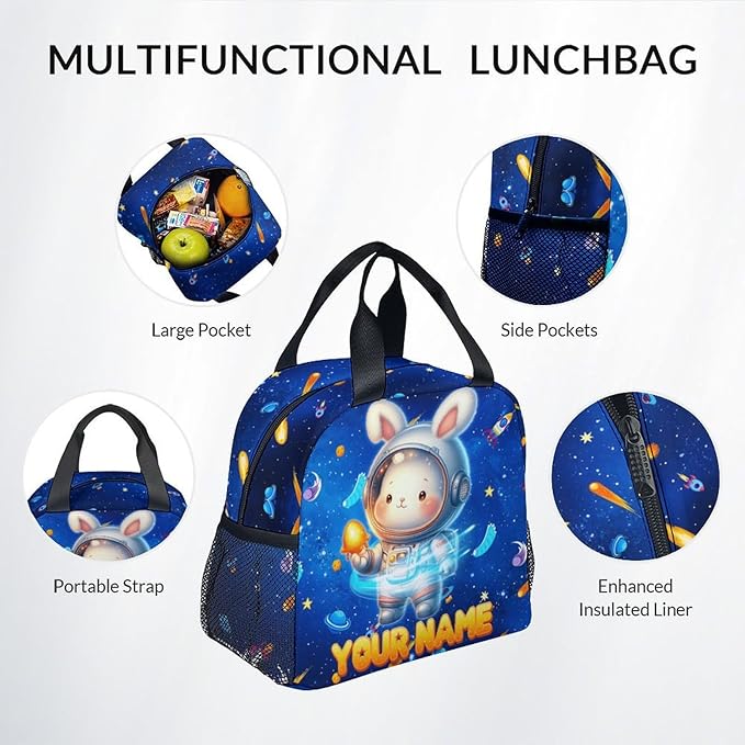 Kids School Backpack - Personalized Bunny Backpacks Set with Name - Custom Planet Bookbag for Boys Girls - Toddler School Bag for Kindergarten/Preschool/Elementary(17 Inch)