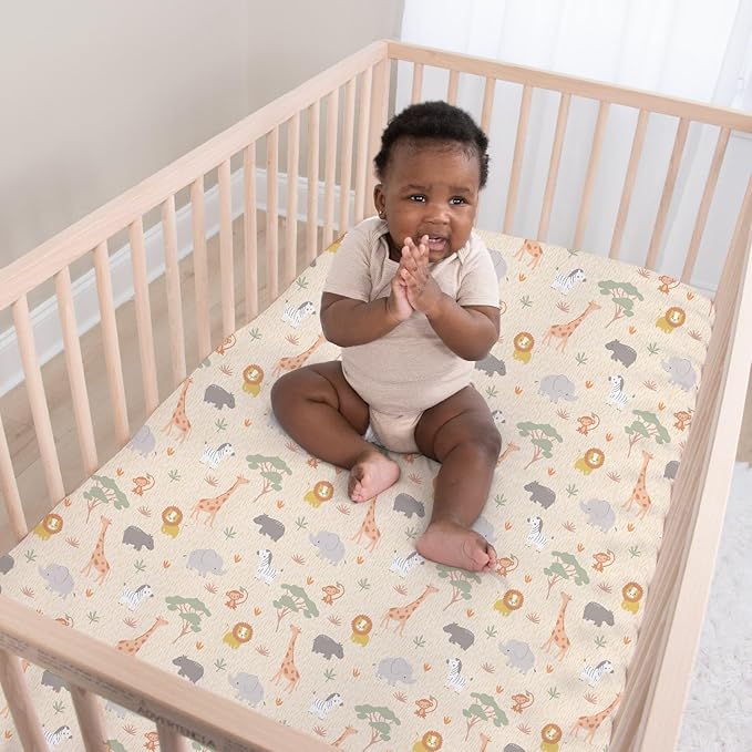 The Peanutshell Baby Crib Bedding Set for Boys or Girls - 3 Pieces - Newborn, Infant & Toddler Bed - Checkered Baby Blanket Set with Fitted Crib Sheet, Dust Ruffle - Elephant Safari Nursery Decor