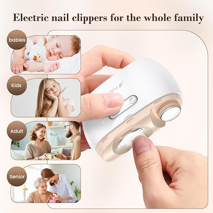 Electric Nail Clipper,2-in-1 Automatic Nail Clipper,Electric Nail Grinder,40DB Baby Nail Trimmer,LED Light ElectricNail Trimmer for Baby,Kids,Adults,Seniors,Manicure Set,BabyNail Kit Portable White