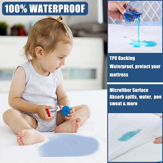 Waterproof Mattress Protector Twin Size, 2 Pack Breathable Mattress Cover, Fitted Deep Pocket Mattress Pad Cover Stretches up to 21 Inches, Soft Noiseless Bed Cover