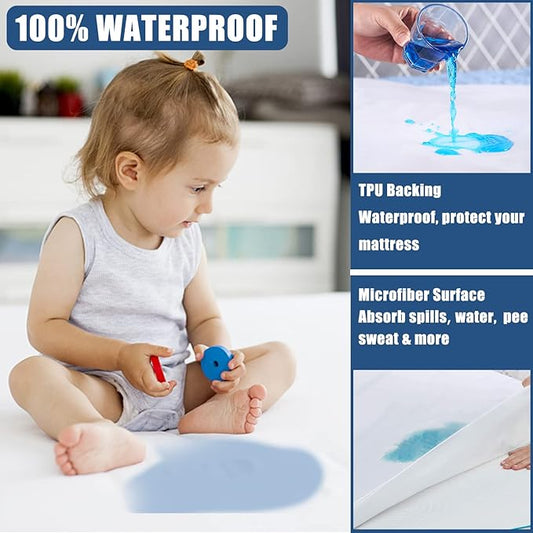 Waterproof Mattress Protector Twin XL Size, 2 Pack Breathable Mattress Cover, Fitted Deep Pocket Mattress Pad Cover Stretches up to 21 Inches, Soft Noiseless Bed Cover