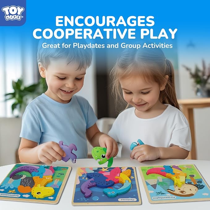 TOY Life Wooden Puzzles for Toddlers 2-4, 6 Pack Dinosaurs Puzzles for Toddler 1-3, Kids Montessori Toys for 1 2 3 Year Old, Educational Toys for Boys Girls Age 2 3 4 5, Baby Learning Toy Gifts