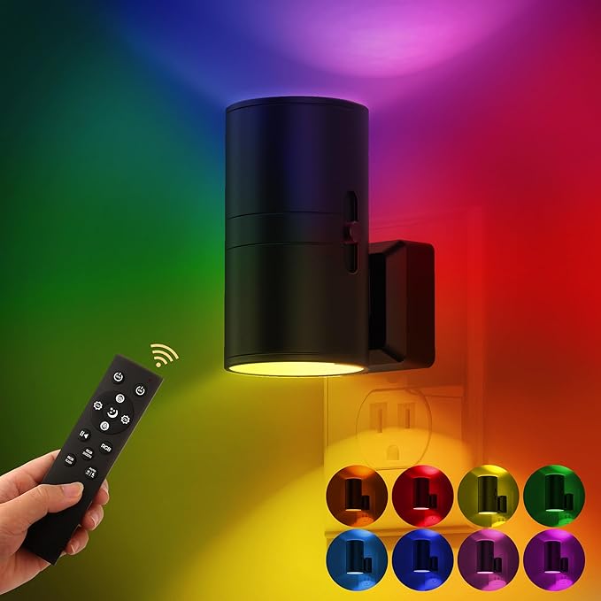 L LOHAS LED Night Light with Remote, Night Lights Plug into Wall, RGB Color Changing Nightlight with Light Sensor, Nightlights for Kids Gifts Halloween Christmas Party Hallway Bedroom Kids Room,1 Pack