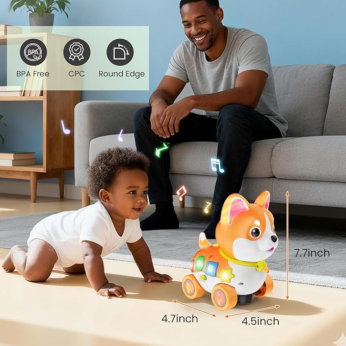 Musical Baby Toys 6-12 Month, Crawling Puppy for 1 Year Old Boy Girl Gift, Infant Educational Learning Toys for Toddlers 1-3, 1st Birthday (Orange)