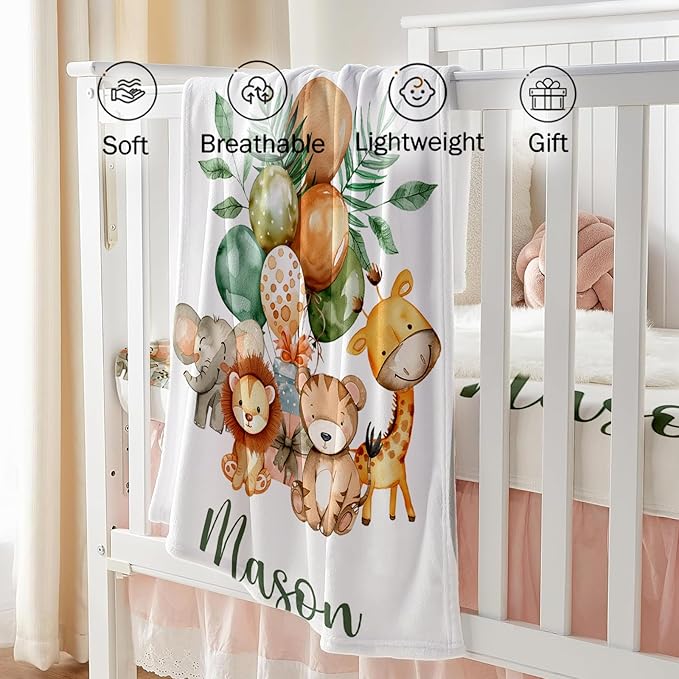Custom Baby Crib Bedding Set, Personalized Name Lion Giraffe Design Crib Set 3 Pcs, Soft Double Layer Blanket, Crib Sheet & Room Rug, Ideal Nursery Decor Gift for Baby Girls Boys