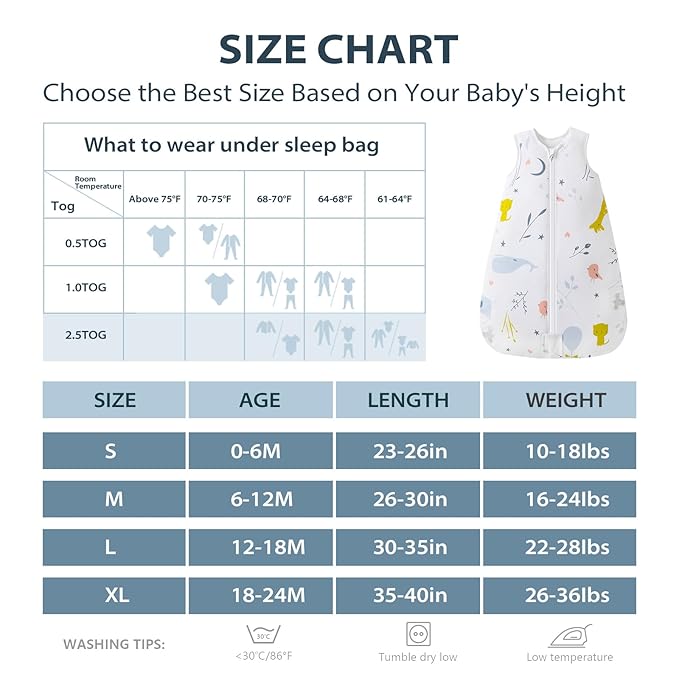 Mosebears Sleep Sack Baby Winter Wearable Blanket with 2-Way Zipper,2.5 TOG Cotton Sleep Sack Unisex (2 Pack, 6-12 Months)