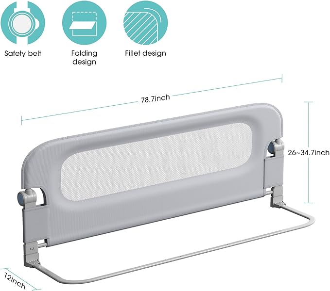Baby Bed Rail Guard for Toddlers - 78" Toddler Bed Rails for Twin, Full, Queen, King Bunk Size Bed Swing Down Bedrail Extral Tall Child Safety Side Railing Guards for Kids Gray