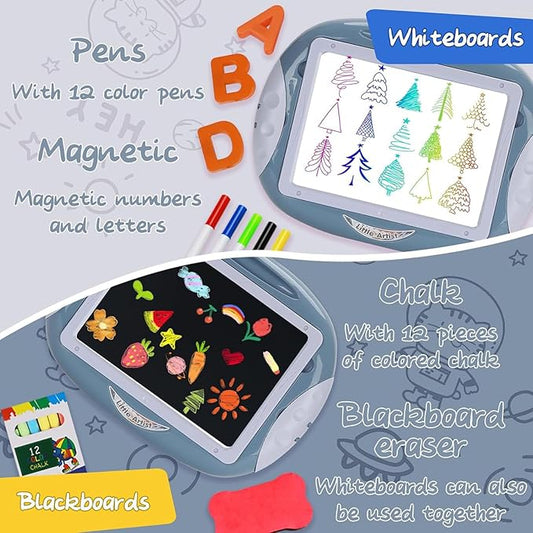 Gift for 1-2 Years Old Boy, Boy Toys with Magnetic Letters and Numbers, Portable Doodle Board Easel, Learning and Educational Toy for 1-2 Years Old Boys (Blue)
