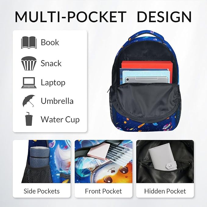 GiftoFLUX Personalized Backpack - 3Pcs Kids Backpack Set with Name for Girls Boys - Lightweight Toddler Bookbag with Planet - School Bag for Kindergarten/Preschool/Elementary(17 Inch)