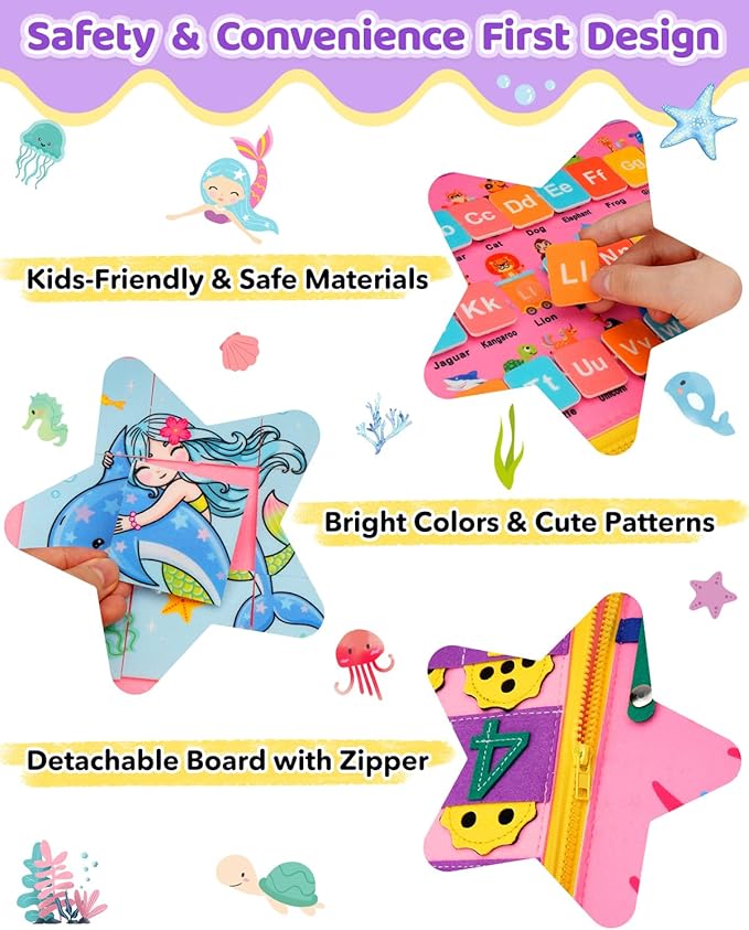 Toddler Busy Board, Montessori Toys for Toddler Girl Birthday Gifts, Learning Toys Sensory Busy Book Toys for Toddlers, Travel Educational Book for Airplane Car | Birthday Gift for Girls, Pink