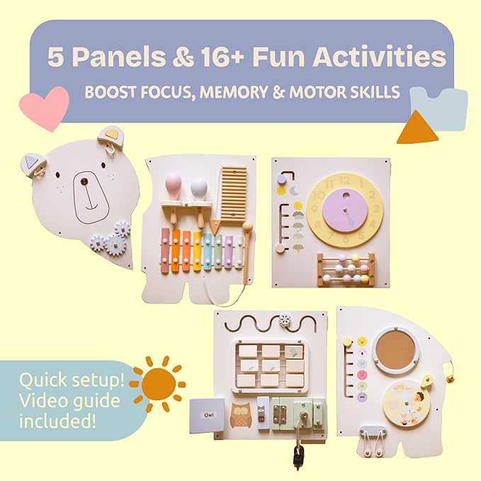 Sensory Wall Panel for Kids – Toddler Learning Activity Center - Emotional Development & Fine Motor Skills – Toddler Learning Activity Center- Busy board Montessori toys