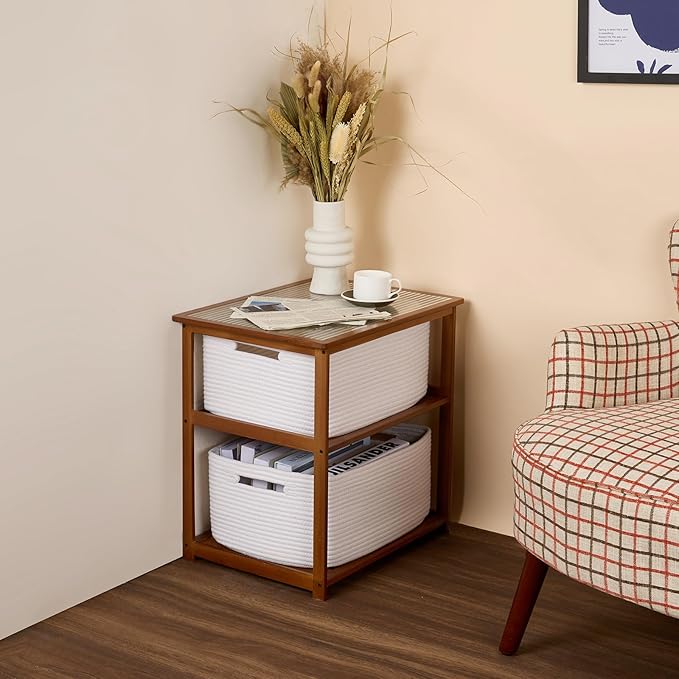 MiniArk Large Storage Baskets for Shelves, Closet Organizers Bins for Clothes Blanket Towels, Baby Nursery, Toy Baskets Box, Woven Rope Baskets, 17 x 13 x 7.5”, 3 Packs Off White