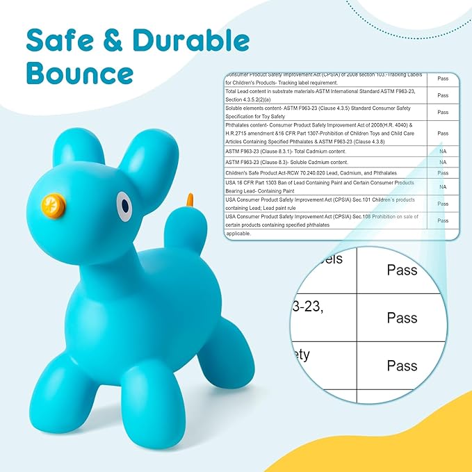 Upper Rider Bouncy Horse Dog Hopper for Toddlers, Bouncy Pals Inflatable Ride-on Animals for Kids, Jumping Horse Hopping Toys Gifts for Boys Girls 18 Months 2 3 4 5 6 Years Old, Blue Balloon Dog