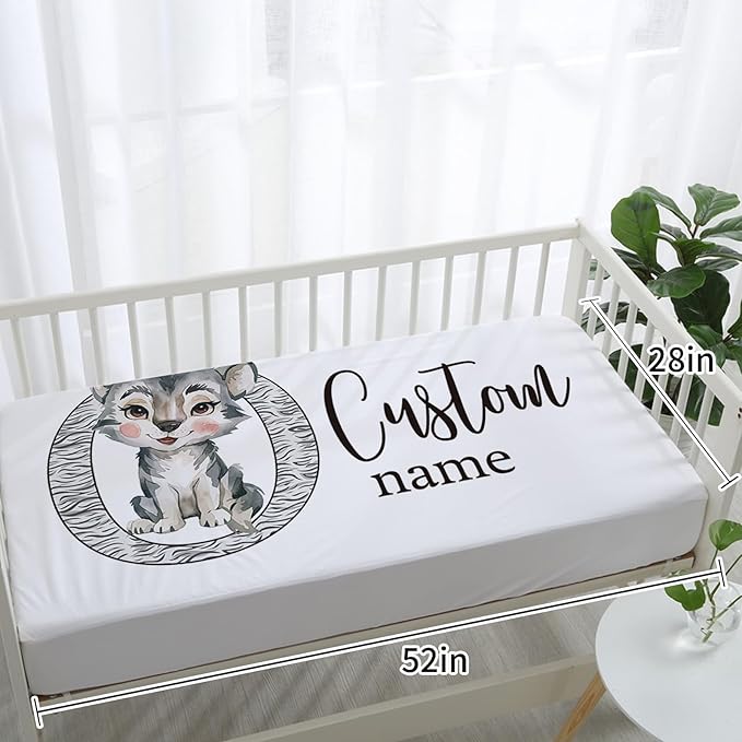Custom Baby Crib Bedding Set, Personalized Name Little Wolf Theme Crib Set 3 Pcs, Soft Double Layer Blanket, Crib Sheet & Room Rug, Ideal Nursery Decor Gift for Baby Girls Boys