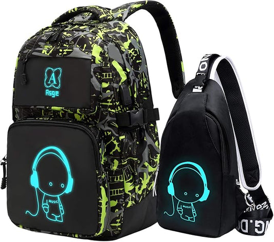 Asge boys backpack for kids camo bookbag for middle school bags travel back pack (Green)
