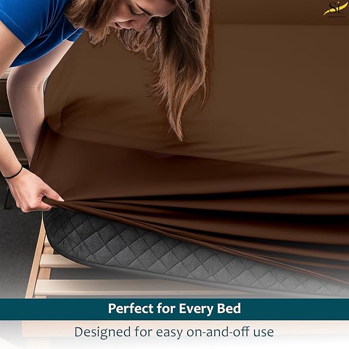 Queen Mattress Protector Fitted Sheet Style - Waterproof Vinyl Mattress Cover, Breathable, Bed Wetting & Spill Protection, Fits Mattresses up to 11.5" Deep (Chocolate)