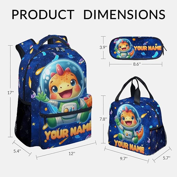 GiftoFLUX Dinosaur Backpack - Personalized Kids Backpacks for Boys Girls - Custom Bookbag Set for Toddlers - Planet School Bag for Kindergarten/Preschool/Elementary(17 Inch)