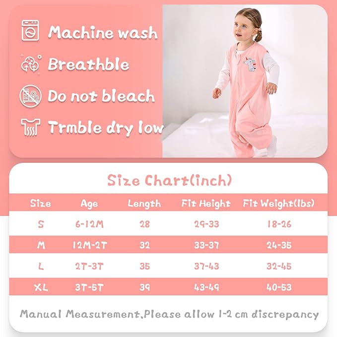 WONDAY Toddler Sleep Sack with Feet, 0.5 Tog Sleeping Sacks for Walking with Legs 12-18 Months 2T