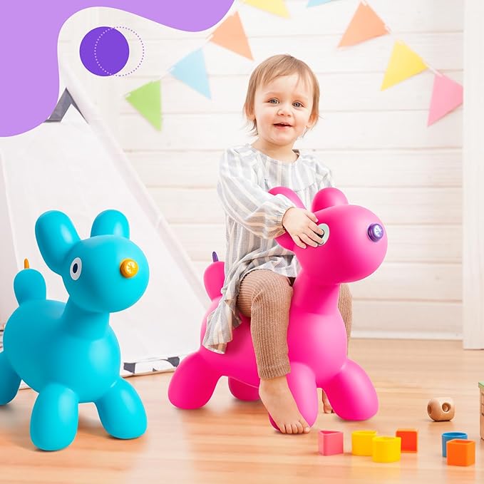 Upper Rider Bouncy Horse Dog Hopper for Toddlers, Bouncy Pals Inflatable Ride-on Animals for Kids, Jumping Horse Hopping Toys Gifts for Boys Girls 18 Months 2 3 4 5 6 Years Old, Pink Balloon Dog