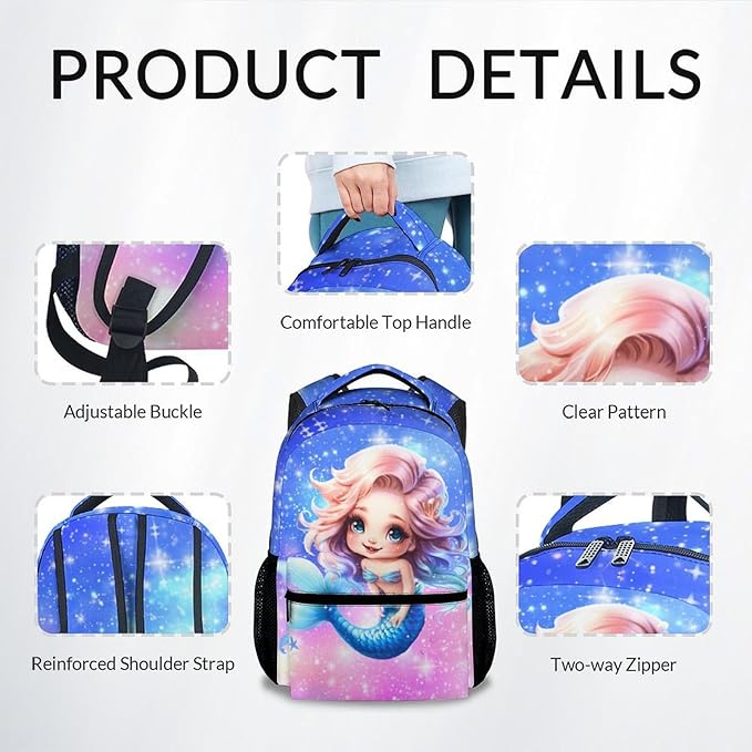 GiftoFLUX School Backpack for Girls - Mermaid Backpacks for Kids - Toddlers Bookbag for Daughter - Durable Schoolbag for Kindergarten/Preschool/Elementary(17 Inch)