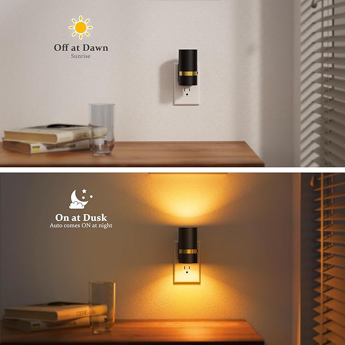 JandCase Night Lights Plug into Wall, Automatic Night Light with Dusk to Dawn, 2 Pack 0-100LM Dimmable Plug in LED Nightlight Amber for Bedroom, Hallway, Stairs