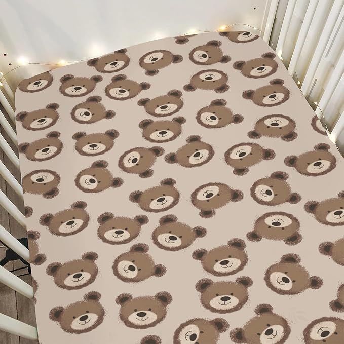 Neutral Boho Bears Baby Crib Sheets for Boy Girl 52x28Inch Cute Brown Bear Soft Snug Fitted Crib Mattress Covers Watercolor Bears Nursery Baby Sheet for Crib and Toddler Bed Mattresses