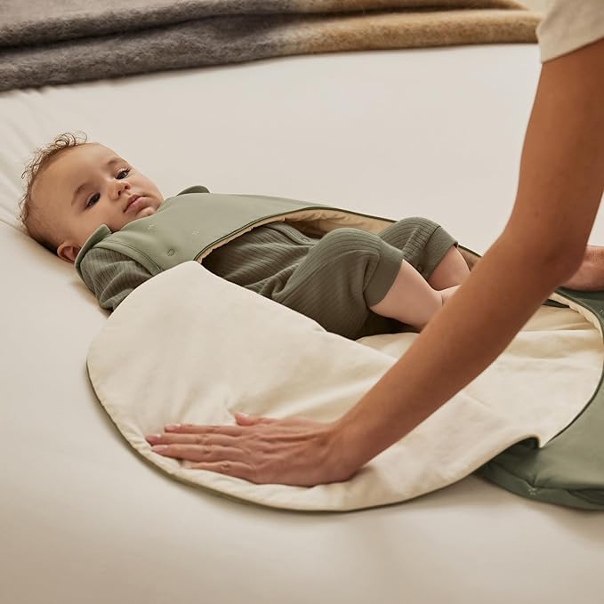 Snuz Baby Sleep Sack with Diaper Zip - Baby Sleeping Bag for Easy Diaper Changes, Super Soft Cotton Sleep Sacks in Summer or Winter Tog with Perfect Fit Poppers, Sage/Cross, 1 Tog 0-6M