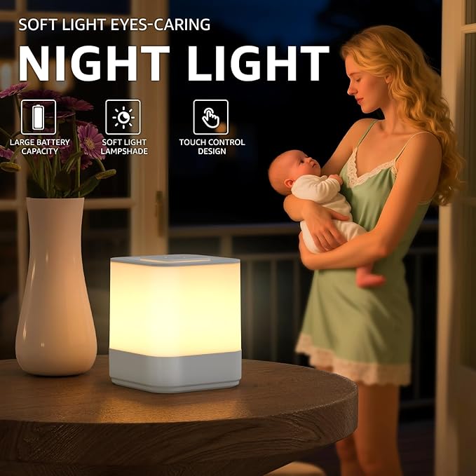 uuffoo 2 Pack Rechargeable Night Light Lamp 3 Modes Touch Dimmable LED Portable Table Lamp Battery Operated, Small Cordless Lamp for Bedroom Travel Bathroom Cruise