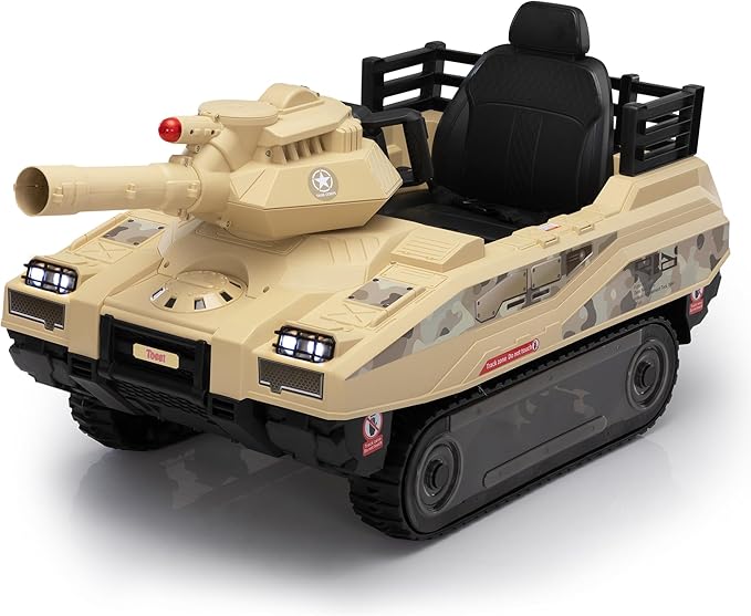 TOBBI 24V Electric Kids Ride on Tank Car with Remote Control for Toddlers, 360°Spin Off-Road Fighting Military Vehicle with Missiles, Battery Powered Toy for Boy&Girl to Drive Age 4-8