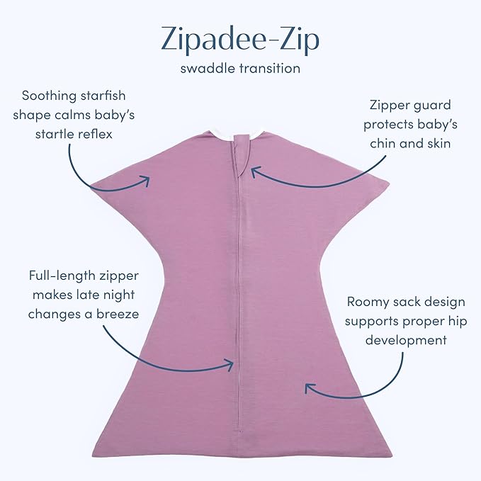 SleepingBaby Zipadee-Zip Transition Swaddle - Cozy Baby Swaddle Blanket with Zipper Convenience - Roomy Wearable Blanket for Easy Diaper Changes - Classic Lavender, Large (12-24 Month) - 2 Pack
