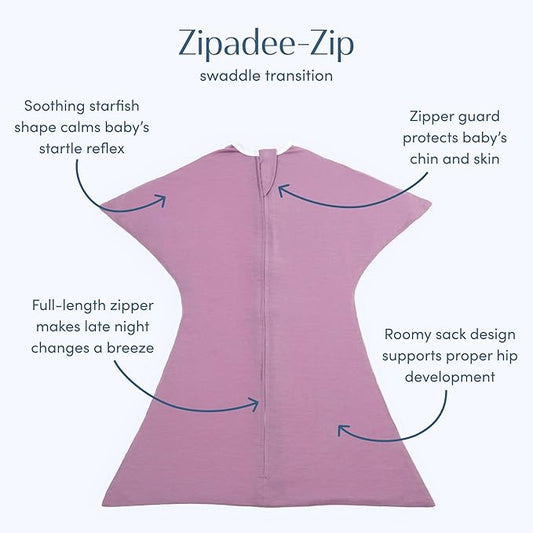 SleepingBaby Zipadee-Zip Transition Swaddle - Cozy Baby Swaddle Blanket with Zipper Convenience - Roomy Wearable Blanket for Easy Diaper Changes - Classic Lavender, X-Small (3-6 Month) - 2 Pack