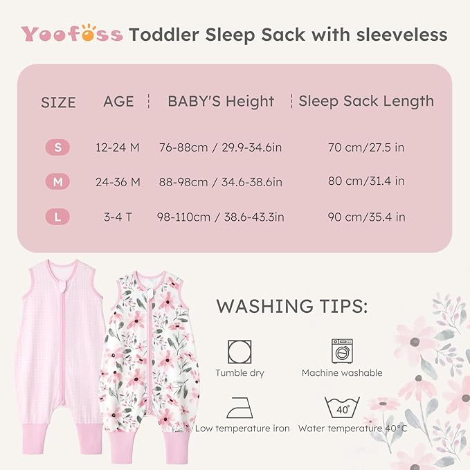Yoofoss Toddler Sleep Sack With Feet 3-4T 100% Organic Cotton Baby Sleep Sack with Legs Toddler Wearable Blanket with 2-Way Zipper