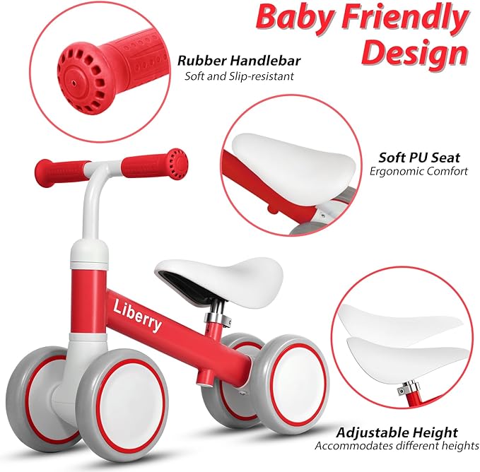 Liberry Baby Balance Bike with Adjustable Seat, Toddler First Ride-On Toy for 1-2 Year Old, Boys Girls Birthday Gift