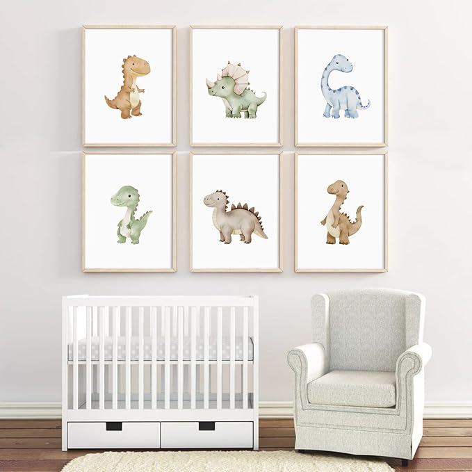 Dinosaur Nursery Wall Art Kids Canvas Poster Boys Room Wall Decor Watercolor Dino Wall Art Toddler Baby Pictures Dinosaur Prints Nursery Artwork for Boys Room Bedroom 8x10 Inch Unframed Set of 6