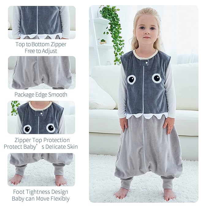 MICHLEY Toddler Sleeping Sack with Feet Newborn Infant Sleeveless Sleeping Bag 2-way Zipper Baby Wearable Blanket for Walkers,Grey Shark,5-6T