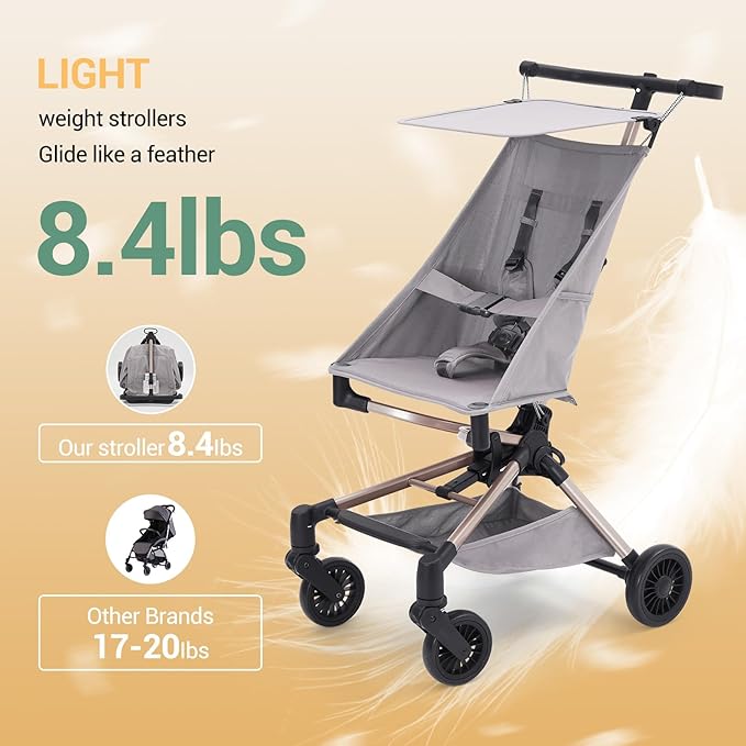 Convenience Travel Stroller,Lightweight Compact Stroller Airplane-Friendly One-Handed Folding,Design Perfect for Toddlers,Large Storage Basket & Breathable Canopy,Gray
