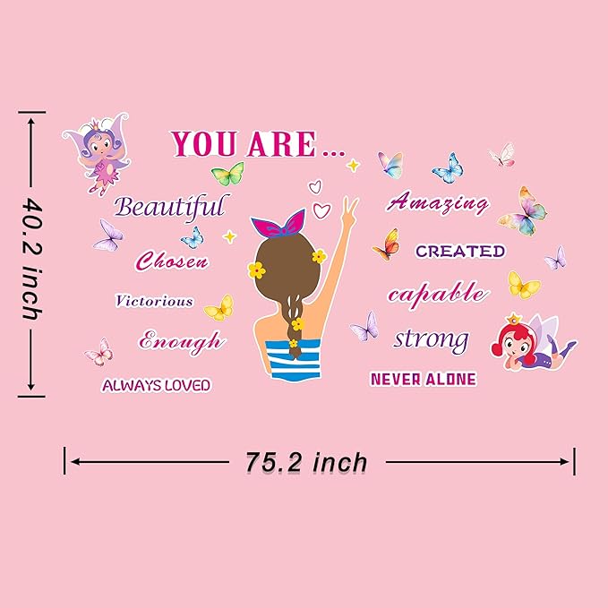 3D Inspirational Wall Stickers for Girls Room Decor Wall Decals Peel and Stick for Girls Bedroom Large Pink Decor for Nursery Toddler Princess Art Pictures Kids Murals Wallpaper